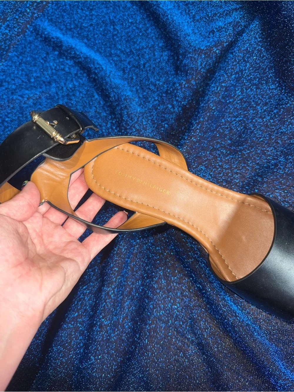 Tommy Hilfiger Black Cork Wedge Sandals with Buckle Strap size 9